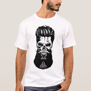 T-shirt tete de mort hipster barbu moustache barbe coiffur