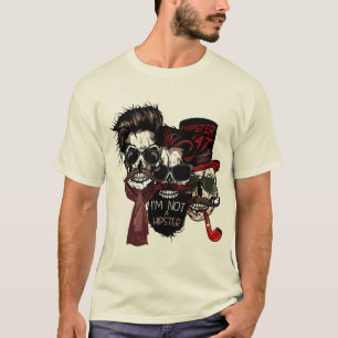 T-shirt tete de mort hipster barbu moustache citation hat 