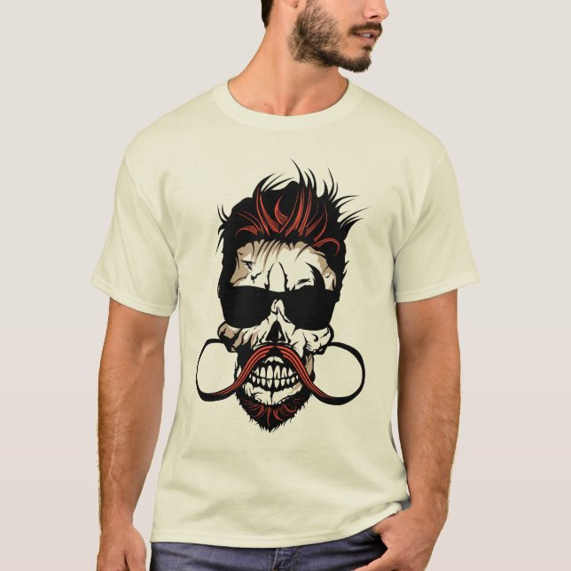 T-shirt tete de mort hipster barbu moustache lunette de so (Devant)