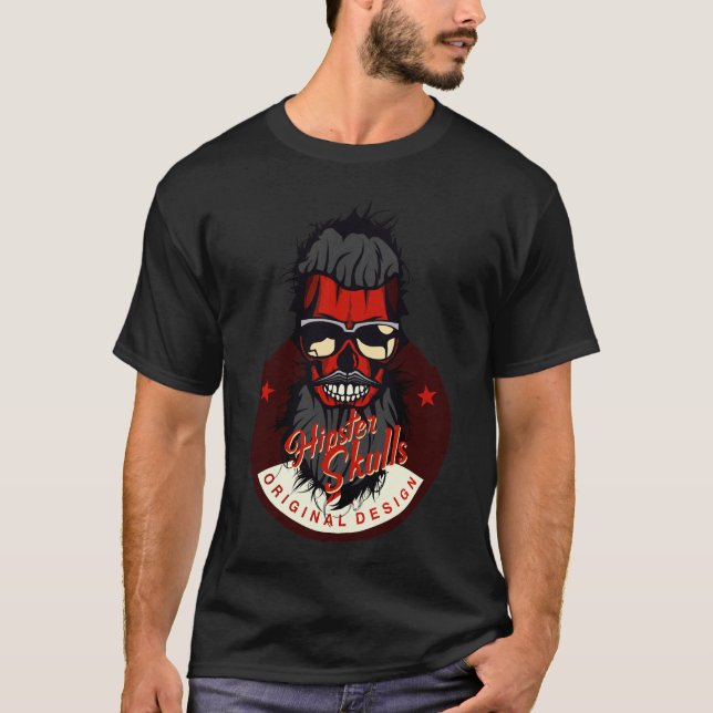 T-shirt tete de mort hipster barbu moustache original skul (Devant)