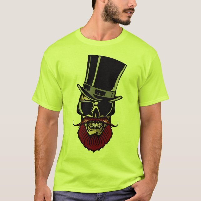 T-shirt tete de mort hipster barbu skull crane moustache c (Devant)