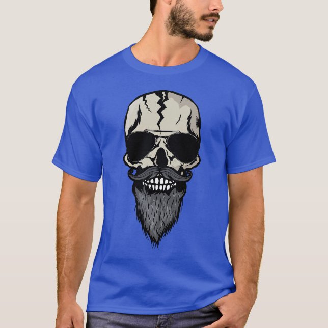 T-shirt tete de mort hipster barbu soleil lunette moustach (Devant)