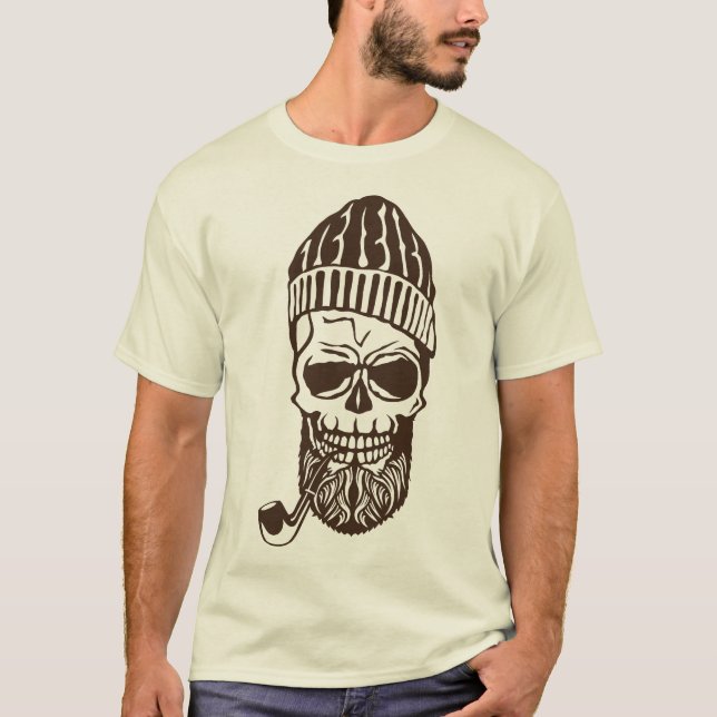T-shirt  tete de mort hipster bonnet barbe pipe 709 (Devant)