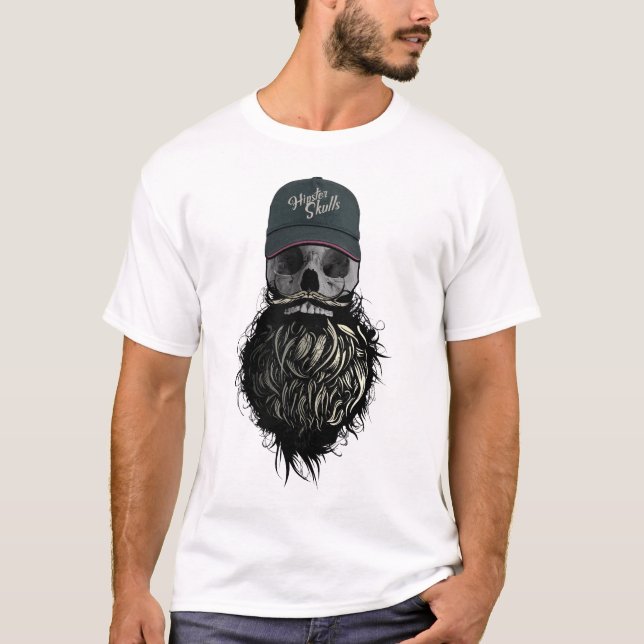 T-shirt tete de mort hipster casquette logo skull barbu cr (Devant)