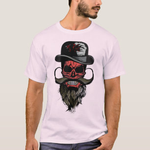 T-shirt tete de mort hipster chapeau panther barbu moustac
