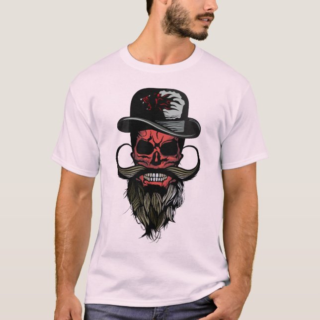 T-shirt tete de mort hipster chapeau panther barbu moustac (Devant)