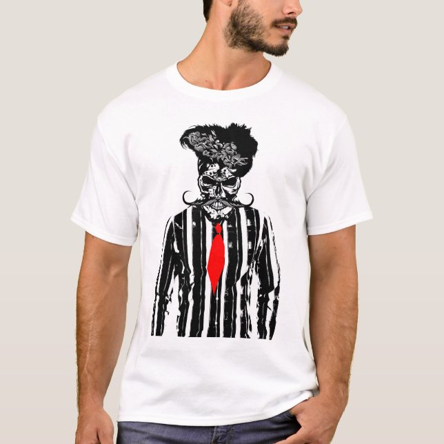 T-shirt tete de mort hipster chemise cravate moustache cra (Devant)