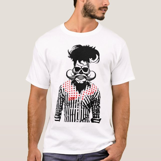 T-shirt tete de mort hipster chemise skull moustache crane (Devant)