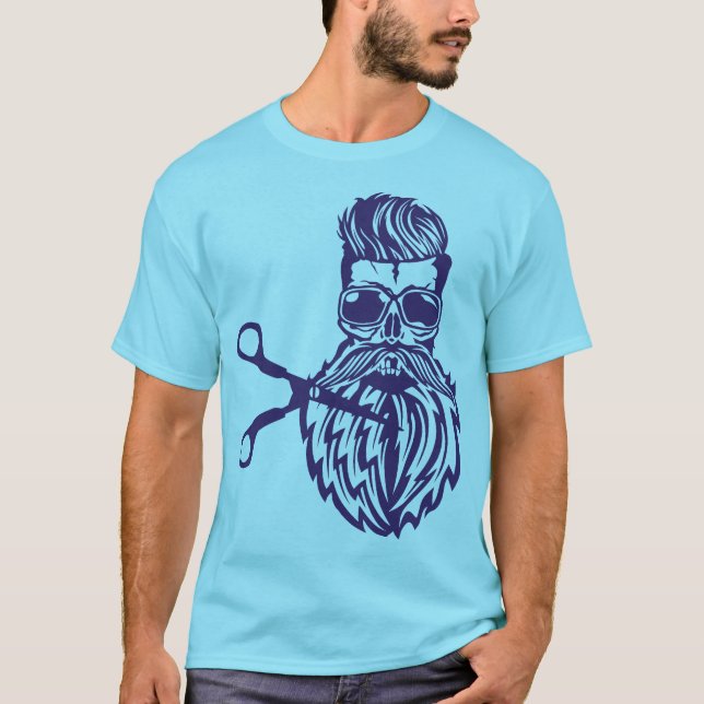T-shirt tete de mort hipster ciseaux barbe moustache lunet (Devant)
