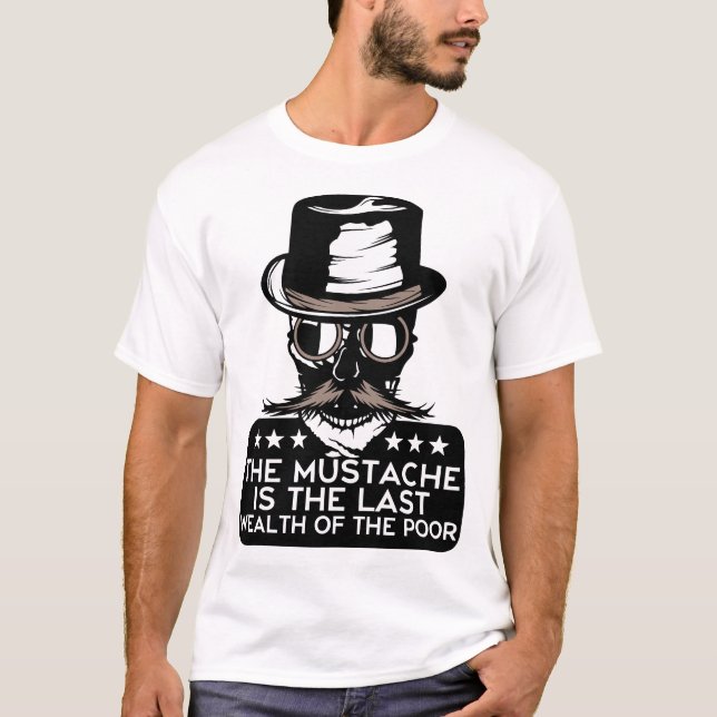 T-shirt tete de mort hipster citation barbu mustache last  (Devant)