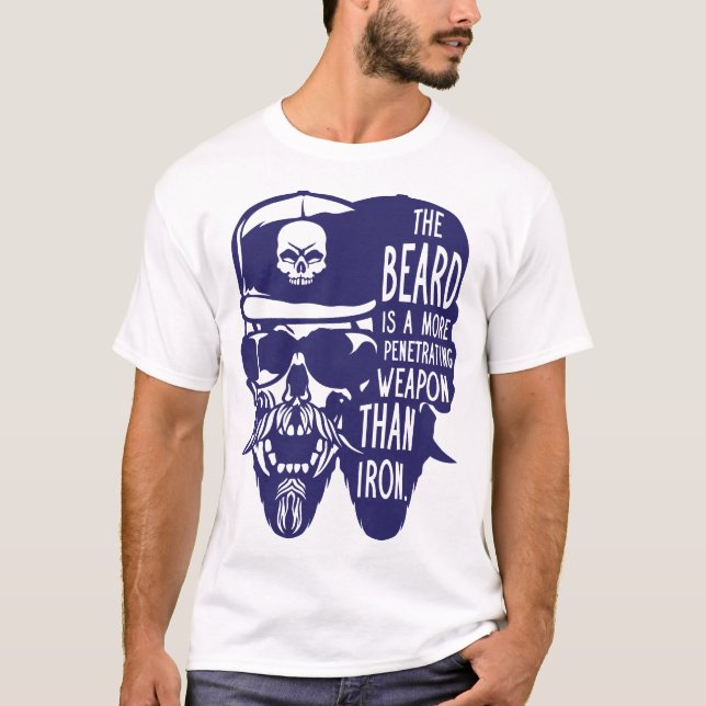 T-shirt tete de mort hipster citation beard weapon iron ba (Devant)