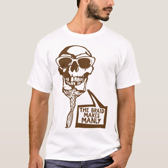 T-shirt tete de mort hipster citation braid manly tresse l (Devant)