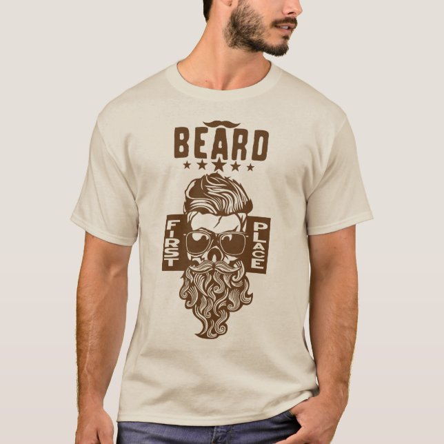 T-shirt tete de mort hipster citation first place beard ba (Devant)