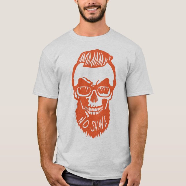 T-shirt tete de mort hipster citation no shave barbe coiff (Devant)