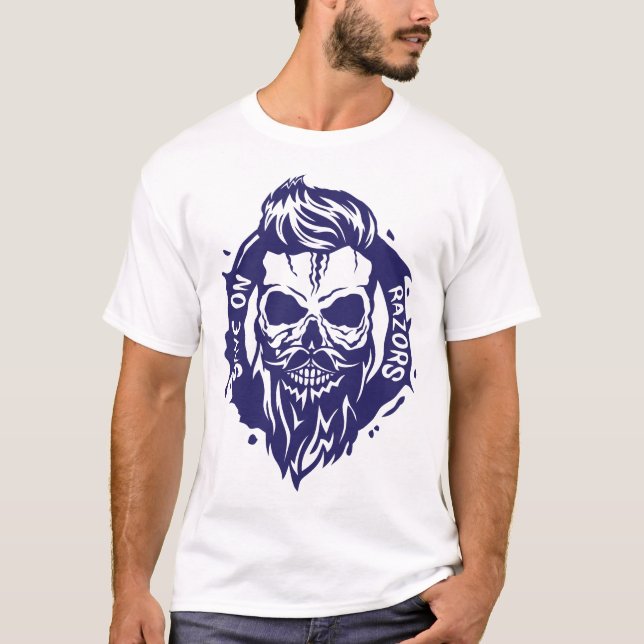 T-shirt tete de mort hipster citation save razors barbe cr (Devant)