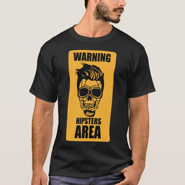 T-shirt tete de mort hipster citation warning area barbe (Devant)