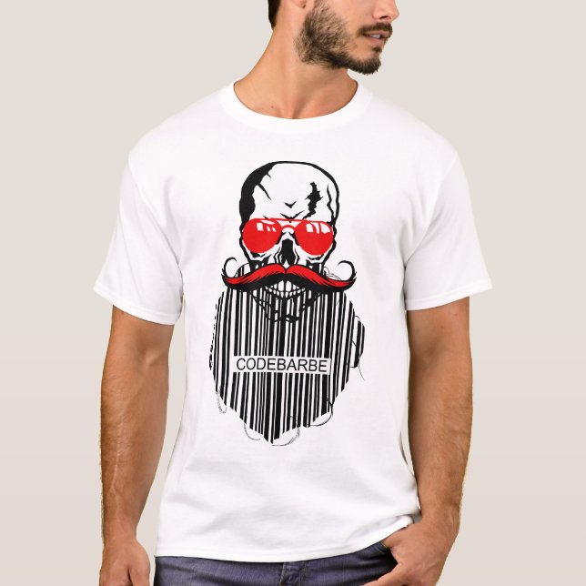 T-shirt tete de mort hipster code barbe barre humour moust (Devant)