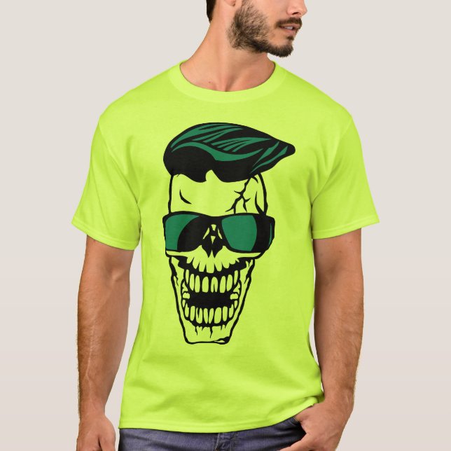 T-shirt tete de mort hipster coiffure lunette soleil  (Devant)