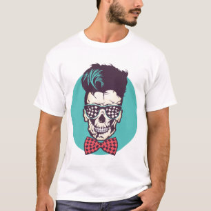 T-shirt tete de mort hipster coiffure lunette soleil damie