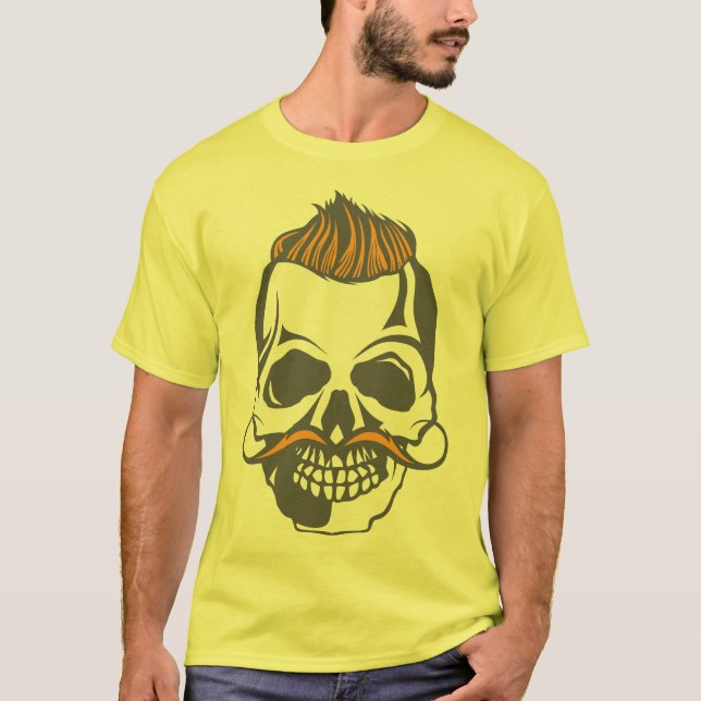 T-shirt tete de mort hipster coiffure punk moustache 2211 (Devant)