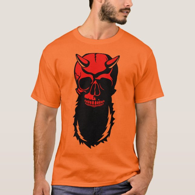 T-shirt tete de mort hipster corne barbe diable moustache  (Devant)