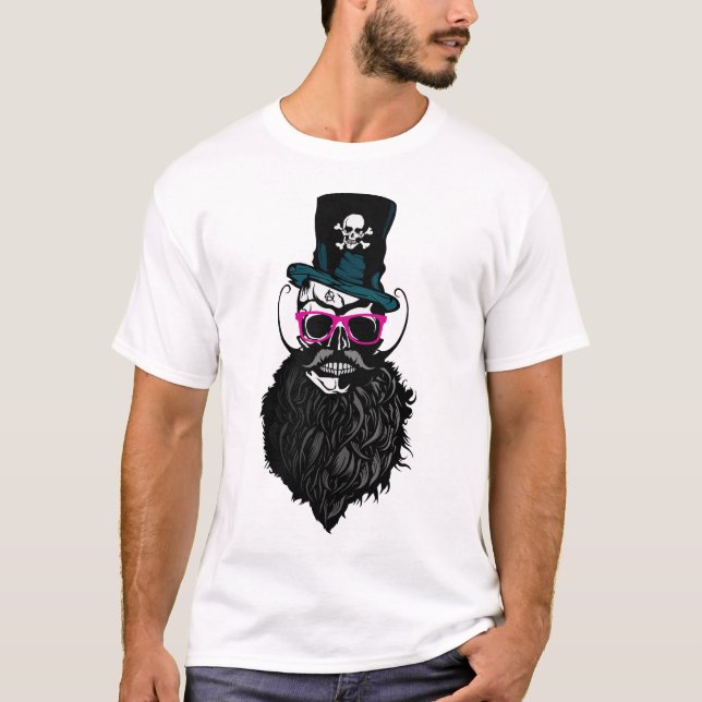 T-shirt tete de mort hipster crane barbu barbe moustache m (Devant)
