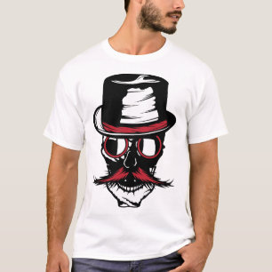 T-shirt tete de mort hipster crane barbu moustahce chapeau