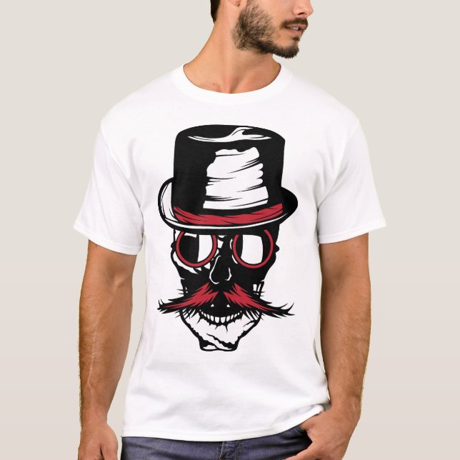 T-shirt tete de mort hipster crane barbu moustahce chapeau (Devant)