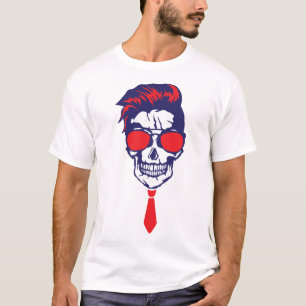 T-shirt tete de mort hipster crane cravate coiffure lunett