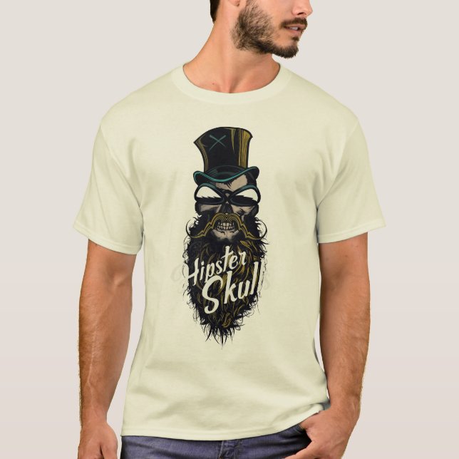 T-shirt tete de mort hipster crane logo skull barbu mousta (Devant)