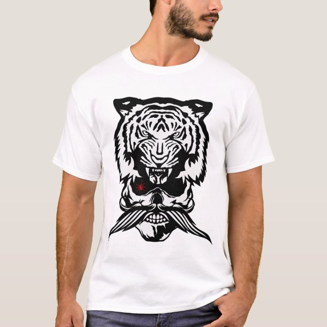 T-shirt tete de mort hipster crane moustache coiffe tigre  (Devant)