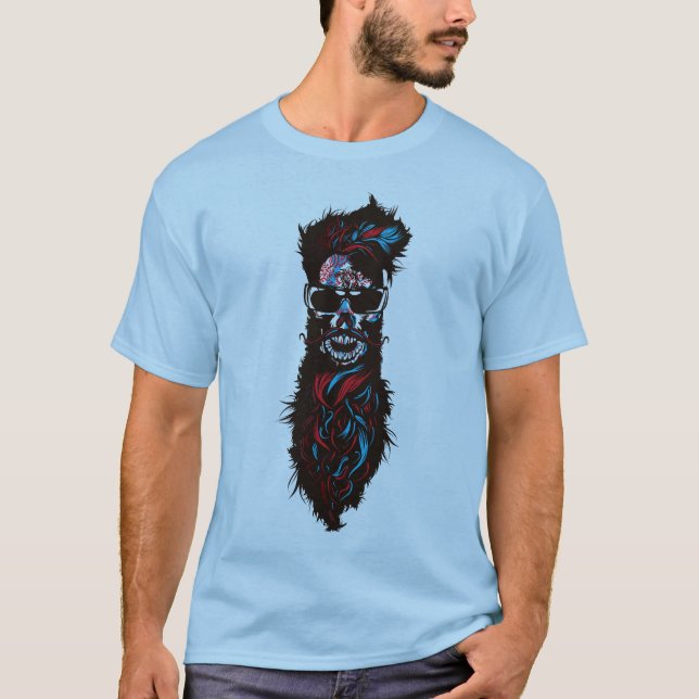 T-shirt tete de mort hipster crane skull barbe moustache l (Devant)