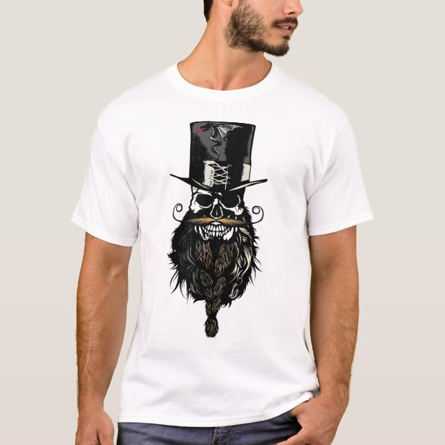 T-shirt tete de mort hipster crane skull barbu barbe moust (Devant)