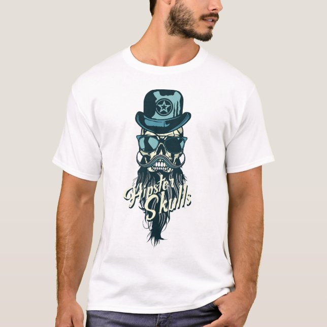 T-shirt tete de mort hipster crane skull barbu chapeau mel (Devant)