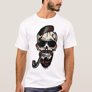 T-shirt tete de mort hipster crane skull barbu pipe barbe
