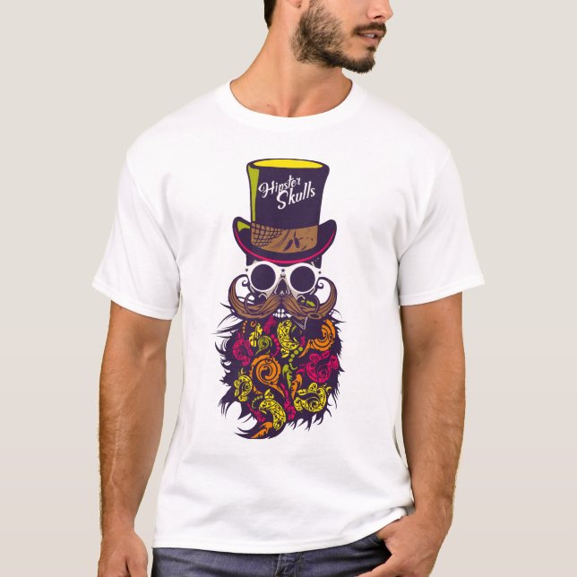 T-shirt tete de mort hipster crane skull chapeau barbe mou (Devant)