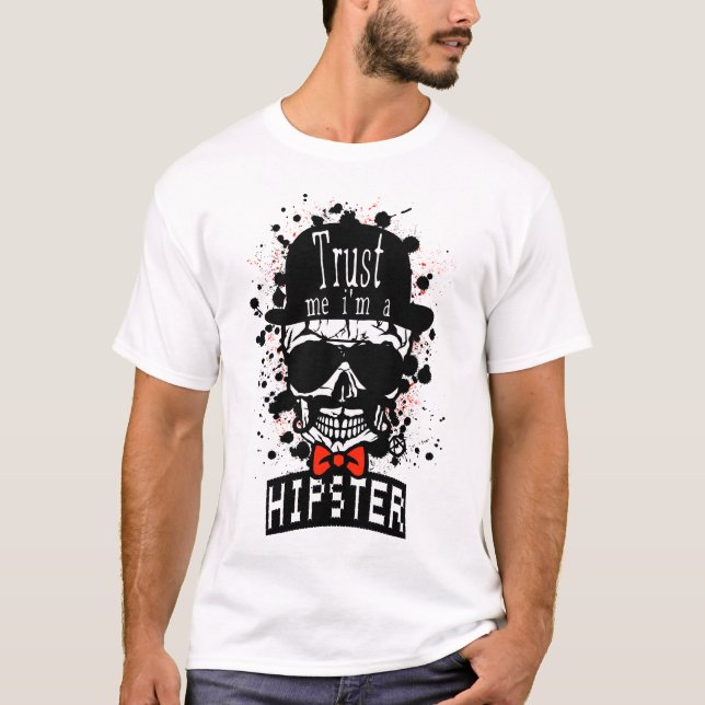 T-shirt tete de mort hipster crane skull chapeau melon lun (Devant)