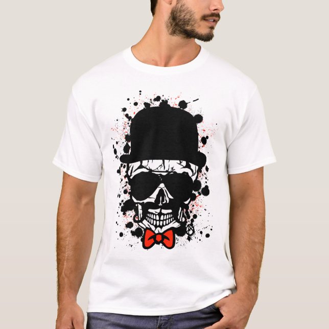T-shirt tete de mort hipster crane skull chapeau melon lun (Devant)