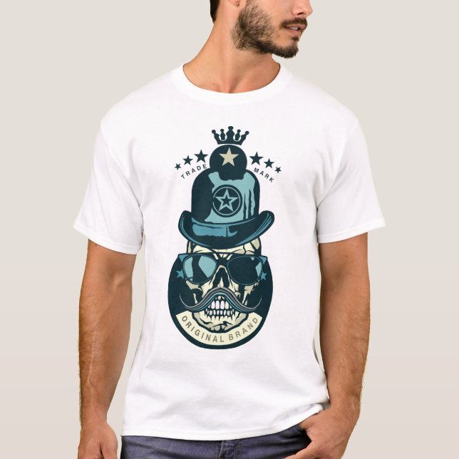 T-shirt tete de mort hipster crane skull chapeau melon mou (Devant)