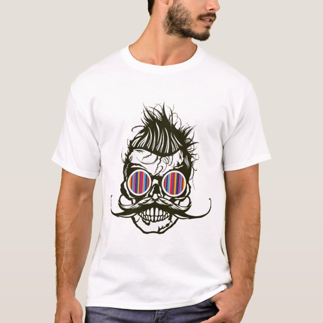 T-shirt tete de mort hipster crane skull coiffure punk lun (Devant)