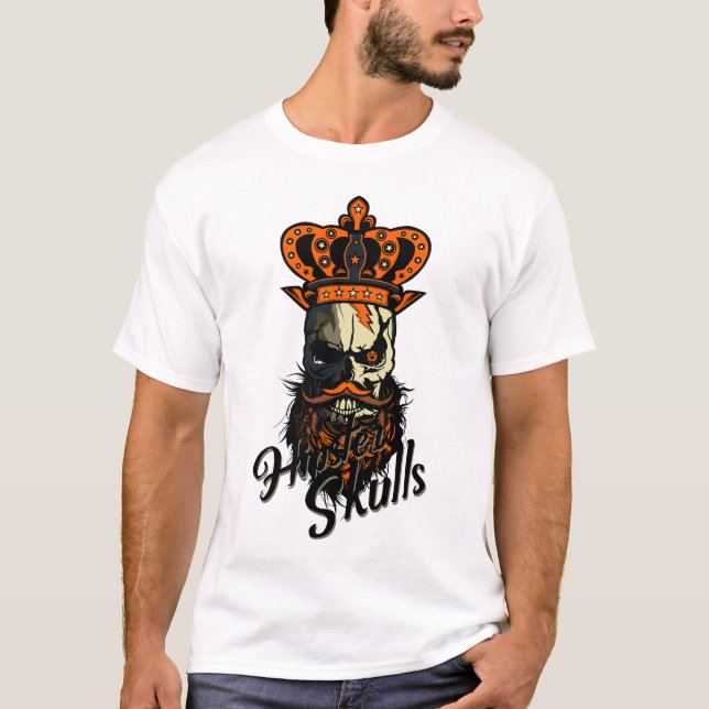 T-shirt tete de mort hipster crane skull couronne roi barb (Devant)