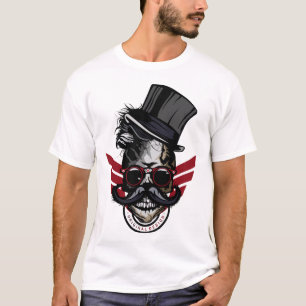 T-shirt tete de mort hipster crane skull design moustache 