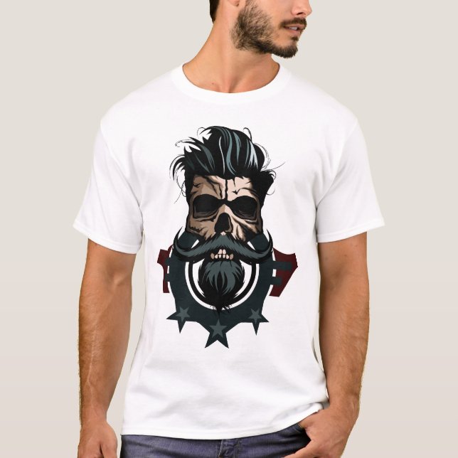 T-shirt tete de mort hipster crane skull logo moustache ba (Devant)