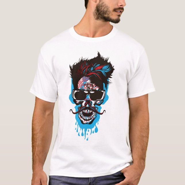 T-shirt tete de mort hipster crane skull tache coule moust (Devant)