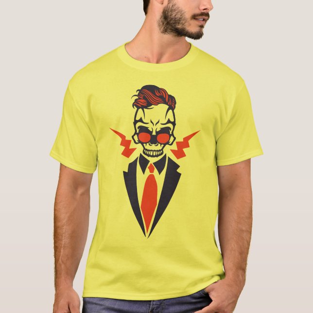 T-shirt tete de mort hipster cravate coiffure costume 1809 (Devant)