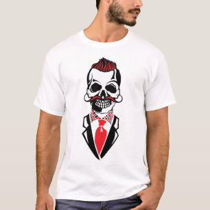 T-shirt tete de mort hipster cravate costume barbu moustac