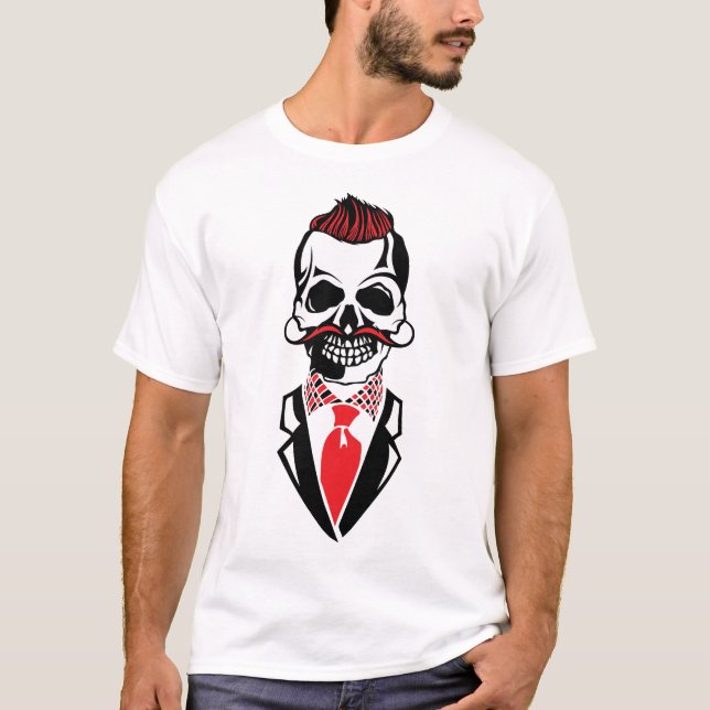 T-shirt tete de mort hipster cravate costume barbu moustac (Devant)