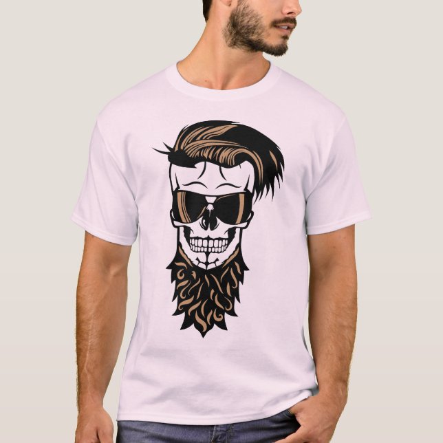 T-shirt tete de mort hipster fantaisie barbe barbu lunette (Devant)
