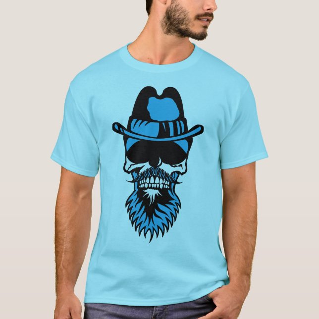 T-shirt tete de mort hipster fantaisie barbe barbu moustac (Devant)