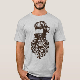 T-shirt tete de mort hipster fantaisie barbu barbe coiffur